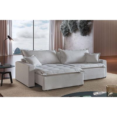 Sofá Cama 2lug Retrátil Reclinável Belize Mundial Estofados Linho Creme