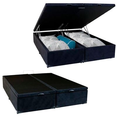 Cama Box Baú Queen Bipartido Suede Sereneprime Preto 158x198x44.