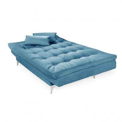 Sofá Cama Versátil 3 Lugares Império Reclinável Casal Pés De Alumínio Azul Turquesa 362