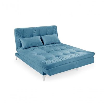 Sofá Cama Versátil 3 Lugares Império Reclinável Casal Pés De Alumínio Azul Turquesa 362