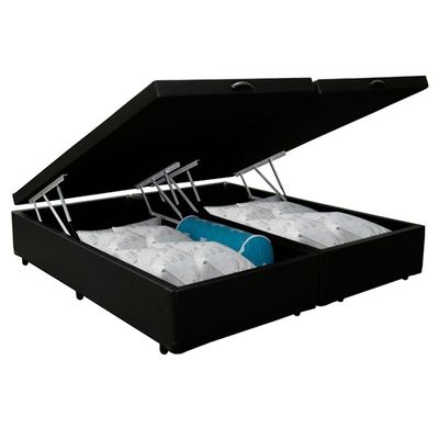 Cama Box Baú Queen Bipartido Sintético Sereneprime Preto 158x198x44.