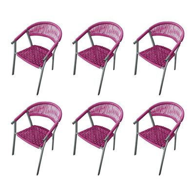 Kit 6 Cadeiras Decorativa Joana Em Corda Náutica E Base Em Alumínio Cinza- Rosa - Cor: Rosa
