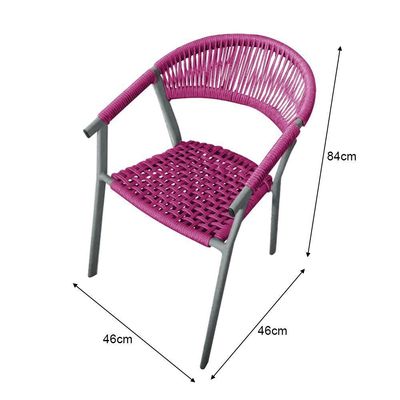 Kit 6 Cadeiras Decorativa Joana Em Corda Náutica E Base Em Alumínio Cinza- Rosa - Cor: Rosa
