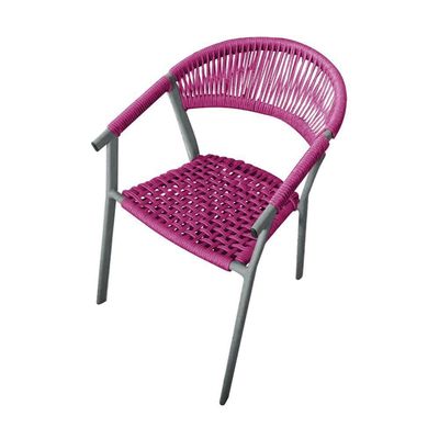 Kit 6 Cadeiras Decorativa Joana Em Corda Náutica E Base Em Alumínio Cinza- Rosa - Cor: Rosa