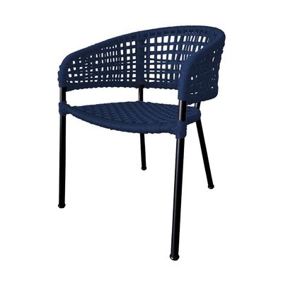 Kit 4 Cadeiras Sol Corda Náutica Base Em Alumínio Preto-azul Marinho - Cor: Azul