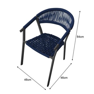Kit 2 Cadeiras Decorativa Joana Em Corda Náutica E Base Em Alumínio Preta - Azul Marinho - Cor: Azul