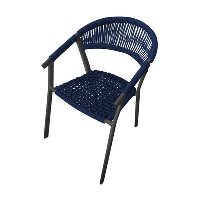 Kit 2 Cadeiras Decorativa Joana Em Corda Náutica E Base Em Alumínio Preta - Azul Marinho - Cor: Azul
