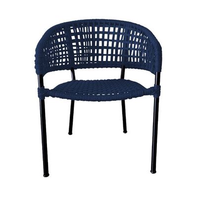 Kit 4 Cadeiras Sol Corda Náutica Base Em Alumínio Preto-azul Marinho - Cor: Azul
