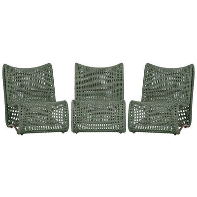 3 Poltronas Texas Em Alumínio Marrom Corda Náutica Trama Verde