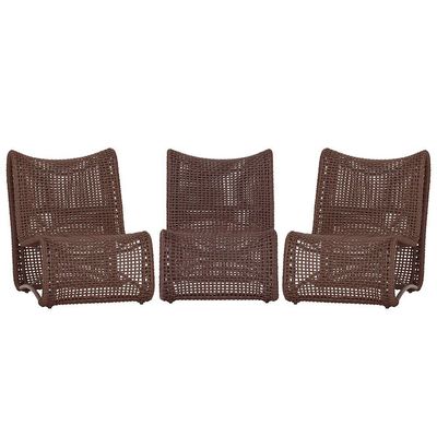 3 Poltronas Texas Em Alumínio Marrom Corda Náutica Trama Marrom