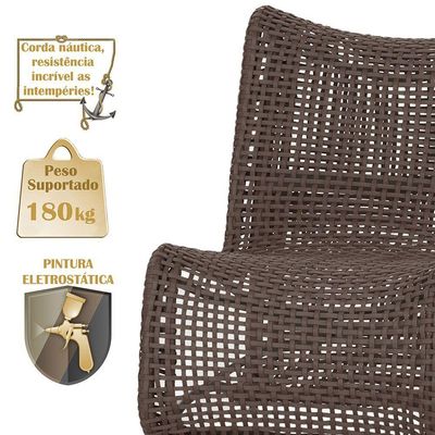 3 Poltronas Texas Em Alumínio Marrom Corda Náutica Trama Marrom