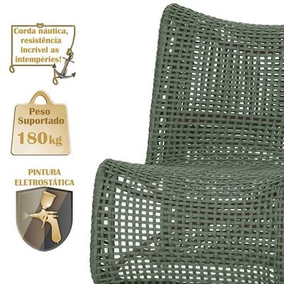 3 Poltronas Texas Em Alumínio Marrom Corda Náutica Trama Verde
