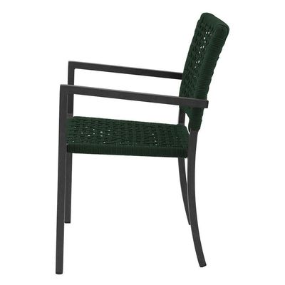 Kit 4 Cadeiras Marília Corda Náutica Base Em Alumínio Preto-verde Musgo - Cor: Verde