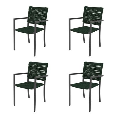 Kit 4 Cadeiras Marília Corda Náutica Base Em Alumínio Preto-verde Musgo - Cor: Verde