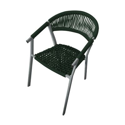 Kit 6 Cadeiras Decorativa Joana Em Corda Náutica E Base Em Alumínio Cinza- Verde Musgo - Cor: Verde