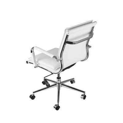 Cadeira Giratória Baixa Office Soft Em Pu Branco Base Rodízio Cromado