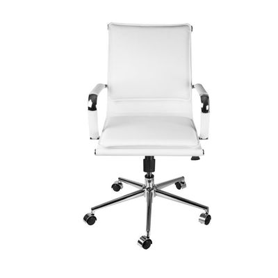 Cadeira Giratória Baixa Office Soft Em Pu Branco Base Rodízio Cromado