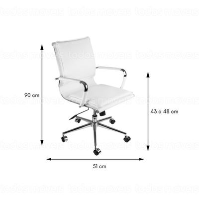 Cadeira Giratória Baixa Office Soft Em Pu Branco Base Rodízio Cromado