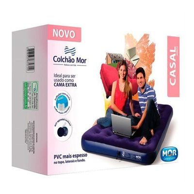 Colchão Inflável Mor Casal Com Fole Azul