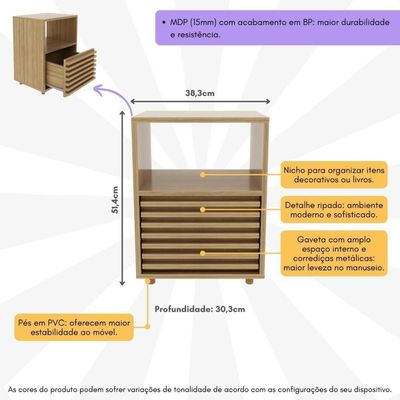 Mesa De Cabeceira 38,3cm Com 1 Gaveta Ripada Multimóveis Cr35246 Amêndoa