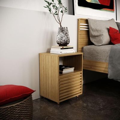 Mesa De Cabeceira 38,3cm Com 1 Gaveta Ripada Multimóveis Cr35246 Amêndoa