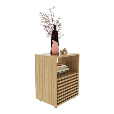 Mesa De Cabeceira 38,3cm Com 1 Gaveta Ripada Multimóveis Cr35246 Amêndoa