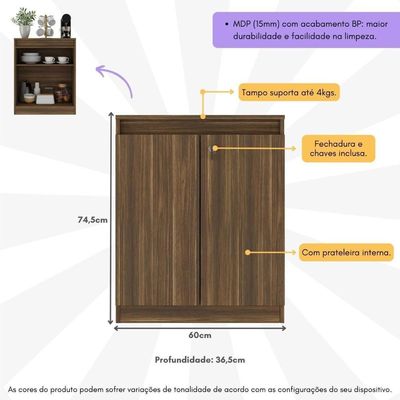 Aparador Buffet 60cm 2 Portas Com Chave Multimóveis CR50099 Nogal