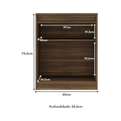 Aparador Buffet 60cm 2 Portas Com Chave Multimóveis CR50099 Nogal