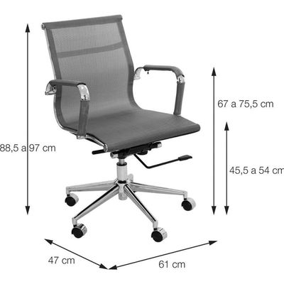 Cadeira Giratória Baixa Office Tela Cinza Base Rodízio Cromado