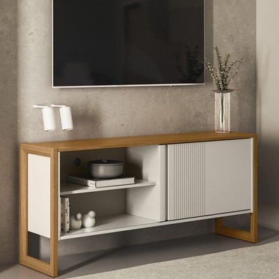 Rack 141cm Gold Para Tv Até 55 Polegadas Linea Brasil Nature Com Off White