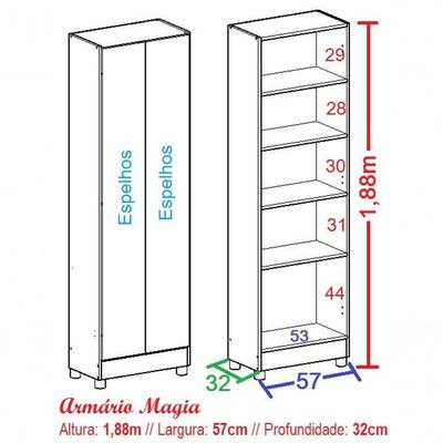 Sapateira Com Espelho 2 Portas Magia - Branca