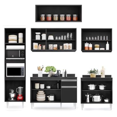 Cozinha Modulada 6 Módulos Composição 8 Preto - Lumil Móveis