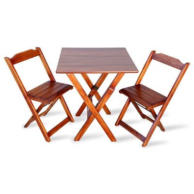 Jogo De Mesa Em Madeira Com 2 Caderias Dobravel 70x70 Para Bar E Restaurante - Imbuia - Cor: Marrom