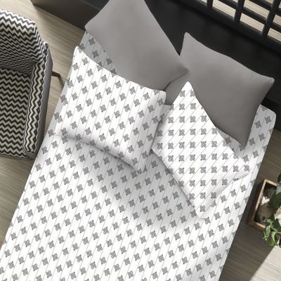 Jogo de Cama Casal Portallar Elegance Percal 150 fios 100% Algodão Estampado Ana 3 Peças Branco