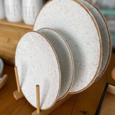 Jogo de Pratos Porcelana Tramontina Rústico Marrom 18pçs Decorados Rasos Fundos e Sobremesa