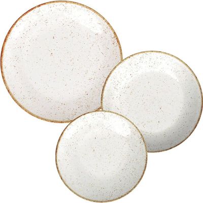 Jogo de Pratos Porcelana Tramontina Rústico Marrom 18pçs Decorados Rasos Fundos e Sobremesa