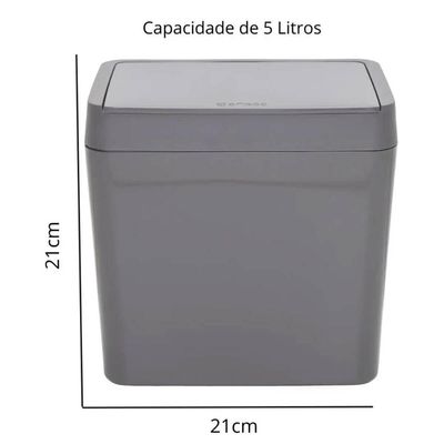 Lixeira Pequena 5L Crippa Cozinha Pia Escritório Retangular Cinza Tornado com Aro Interno