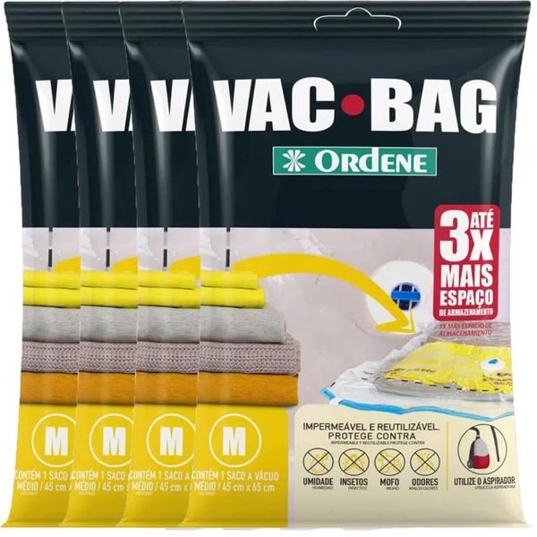 4 Sacos Ordene Vac Bag para Roupas Médio 45x65cm cada A Vácuo Reutilizáveis