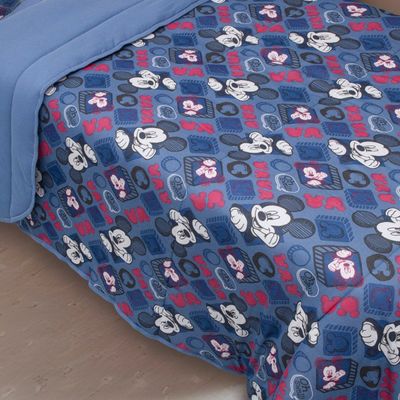 Edredom Portallar Casal Malha 100% Algodão Disney Mickey Simpático 2,00mx220m Azul Jeans
