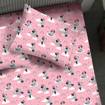 Jogo de Cama Portallar Casal Malha Mista Estampado Disney Minnie Nuvem 3 Peças Rose