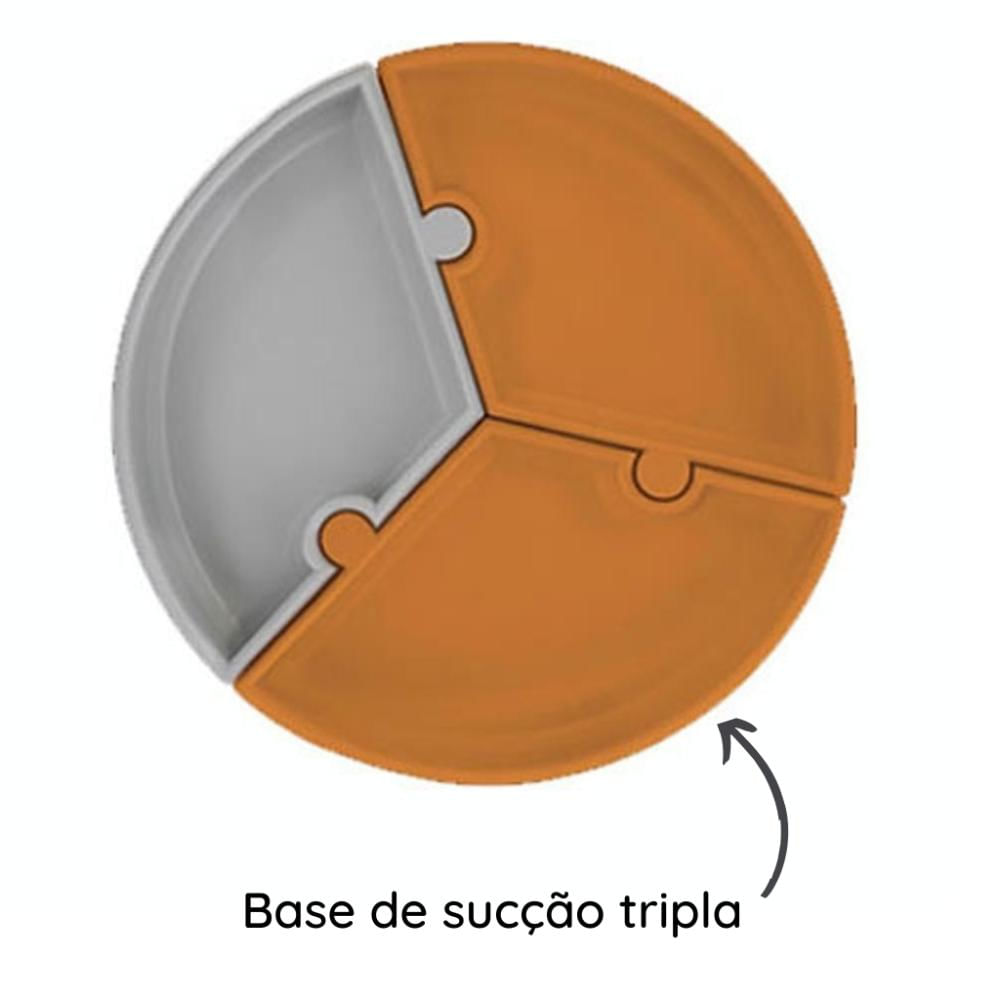 Prato Infantil de Silicone Encaixe Puzzle Marrom e Cinza - Minikoioi