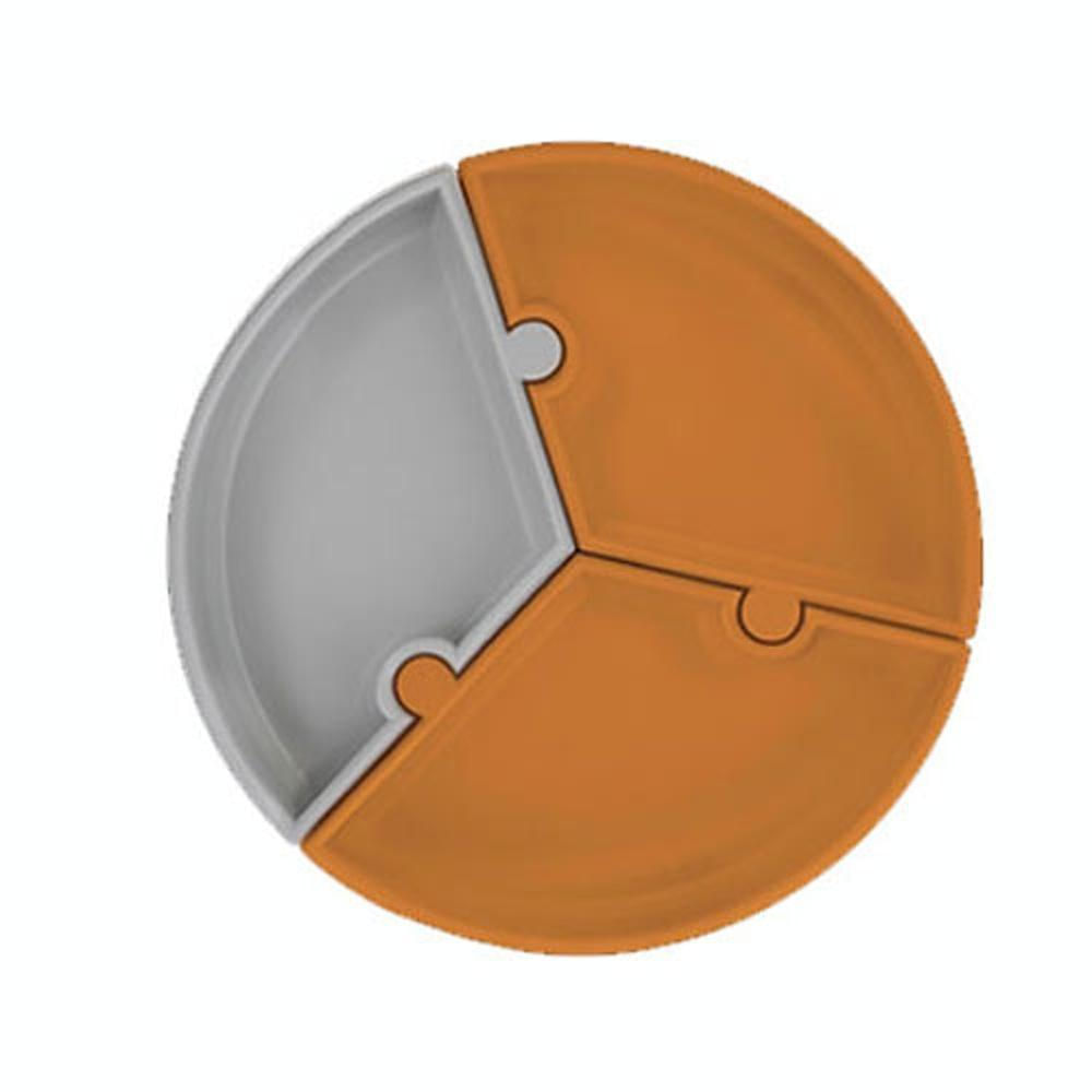 Prato Infantil de Silicone Encaixe Puzzle Marrom e Cinza - Minikoioi