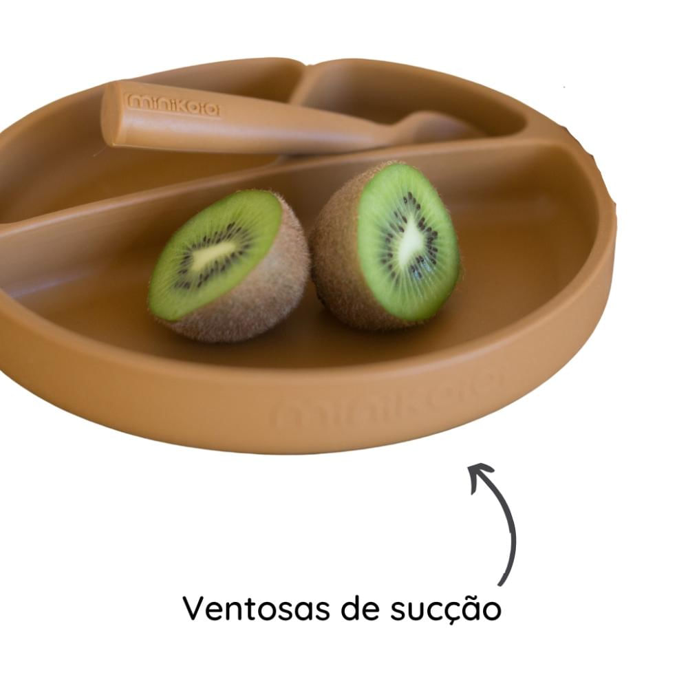 Prato Infantil de Silicone com Divisórias e Sucção Portions Woody Brown - Minikoioi