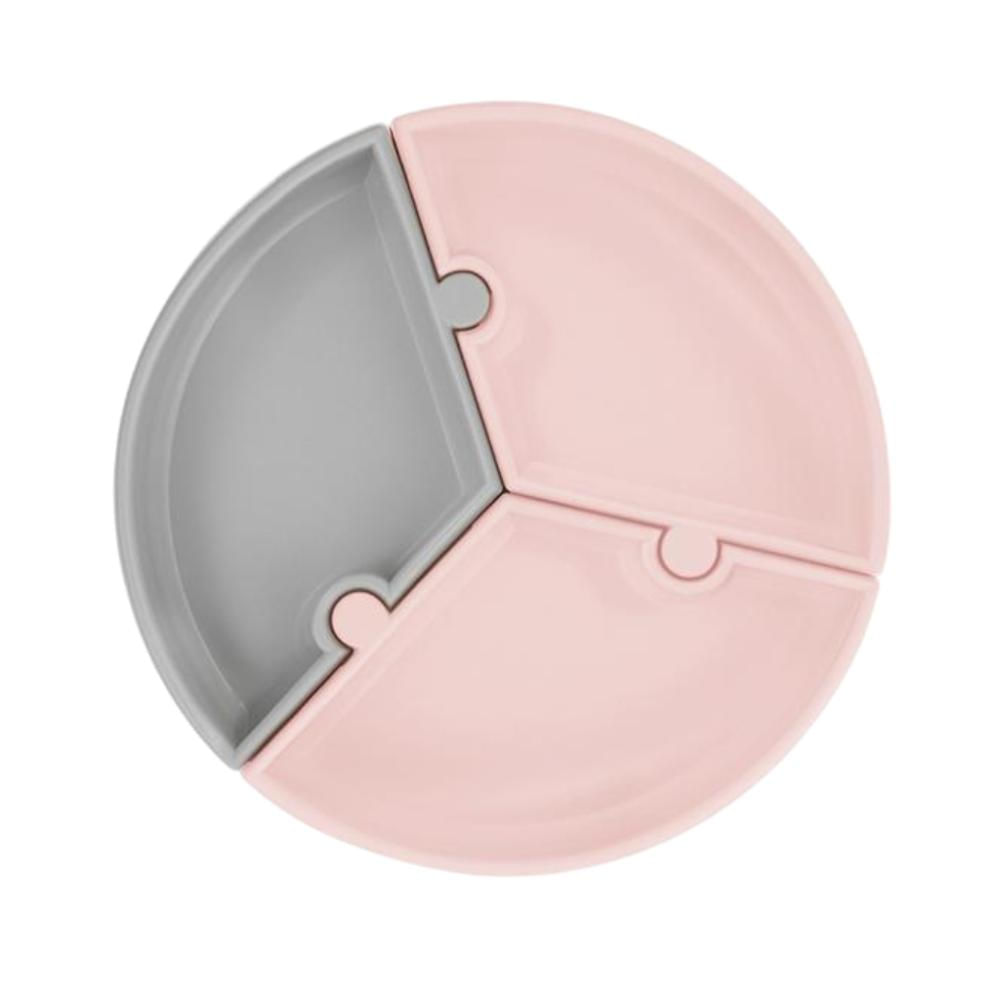 Prato Infantil de Silicone Encaixe Puzzle Pink Rosa e Cinza - Minikoioi