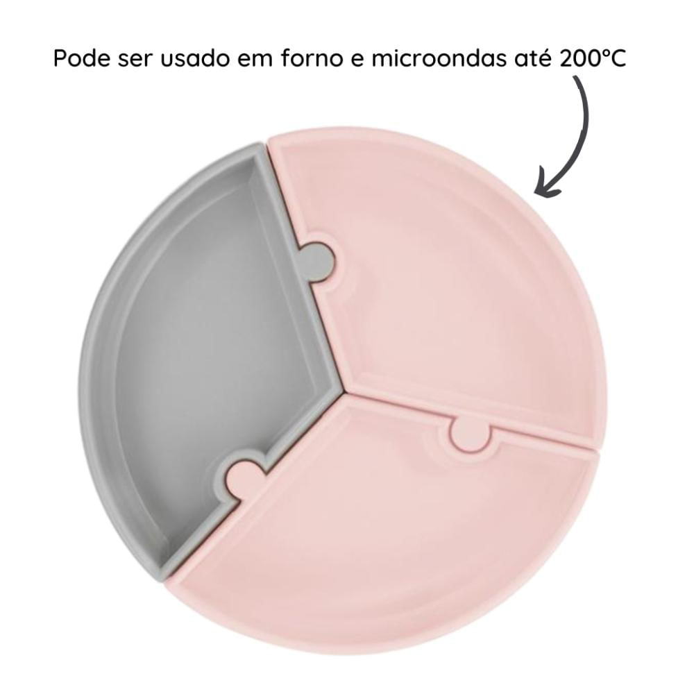 Prato Infantil de Silicone Encaixe Puzzle Pink Rosa e Cinza - Minikoioi