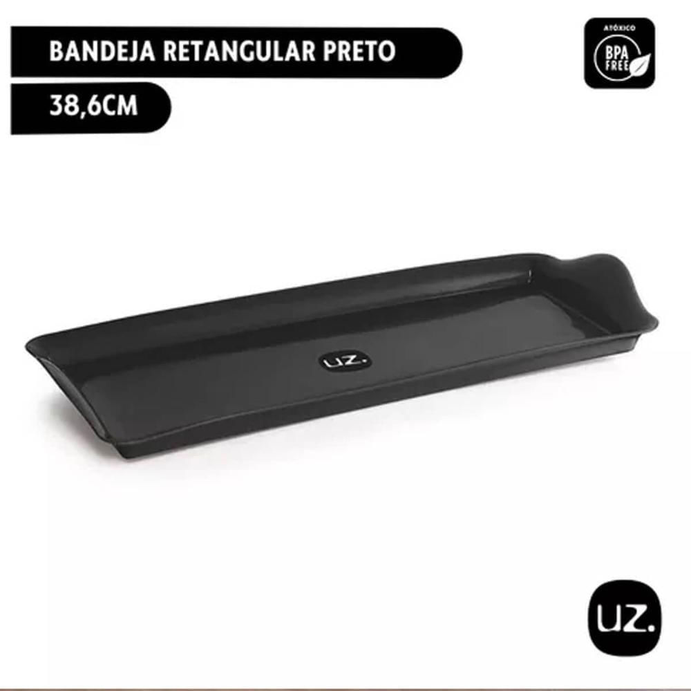 Kit 25 Bandejas 38,5x16,5cm Slim Preta Uz Restaurante Self Service Fast Food