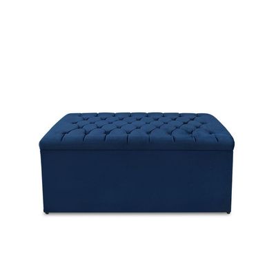 Kit Cabeceira E Calçadeira Baú Dubai Queen 160 Cm - Veludo Azul