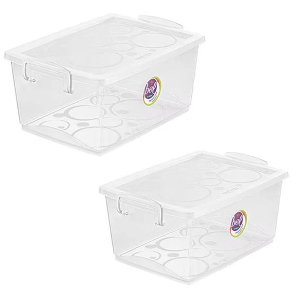 Kit 2 Caixas Organizadoras com Travas e Alças Laterais 4L Bel Ordene Casa Closet