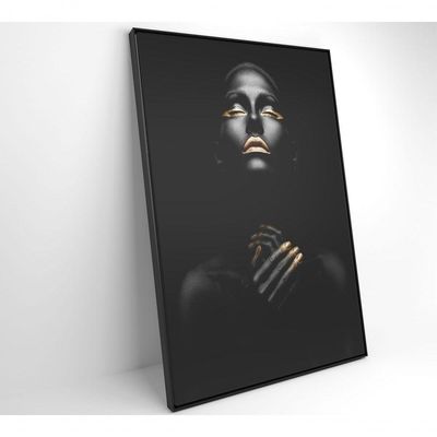 Quadro Mulher Negra Dourado Contraste 60x90 Cm Adesivo Fotográfico
