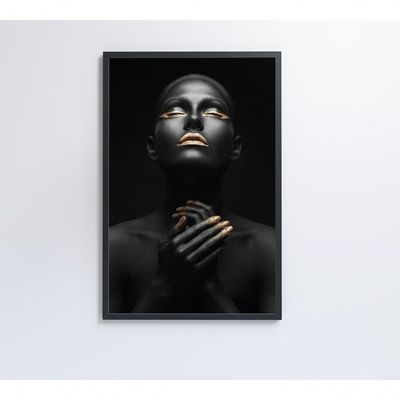 Quadro Mulher Negra Dourado Contraste 60x90 Cm Adesivo Fotográfico